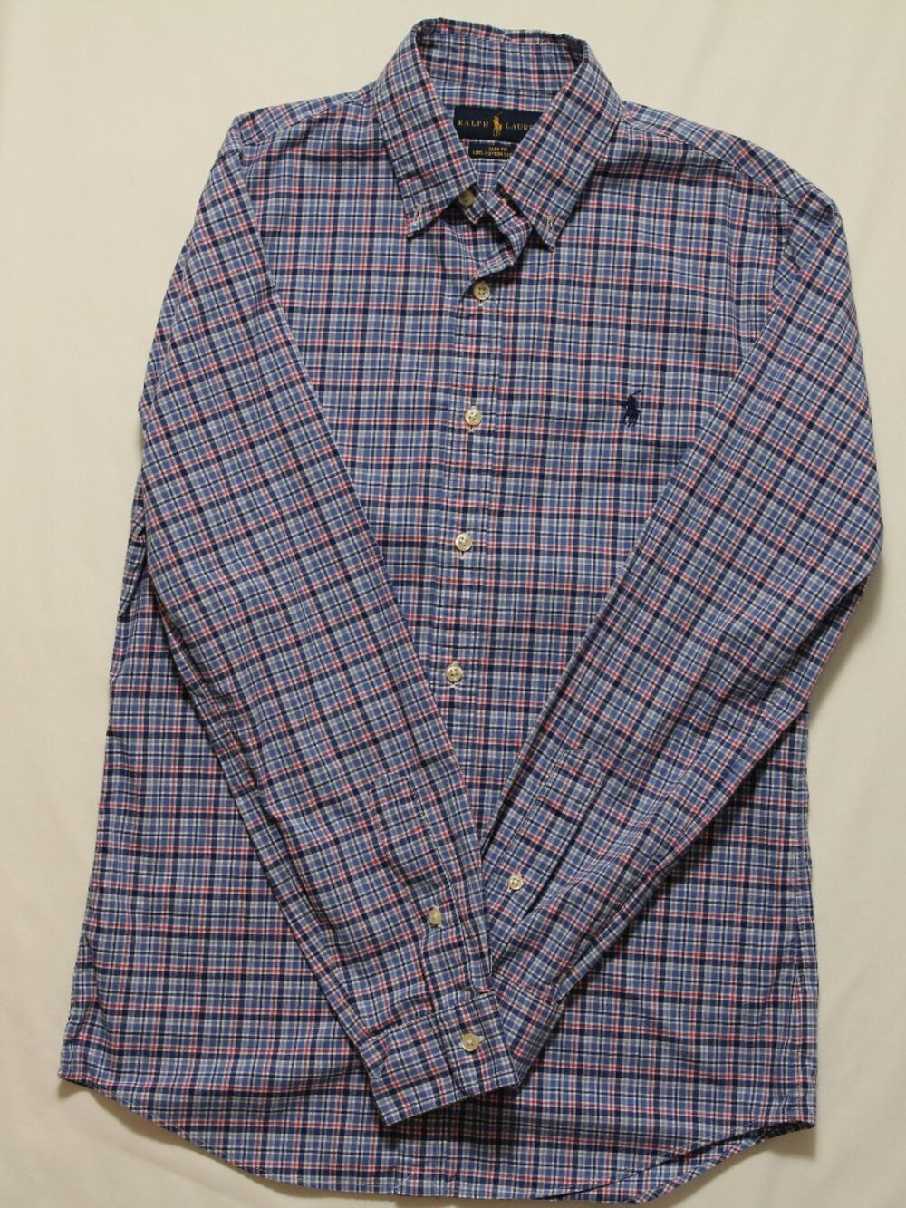 Polo Ralph Lauren Men's Slim Fit Performance Shirt Blue Pink Plaid Long Sleeve S